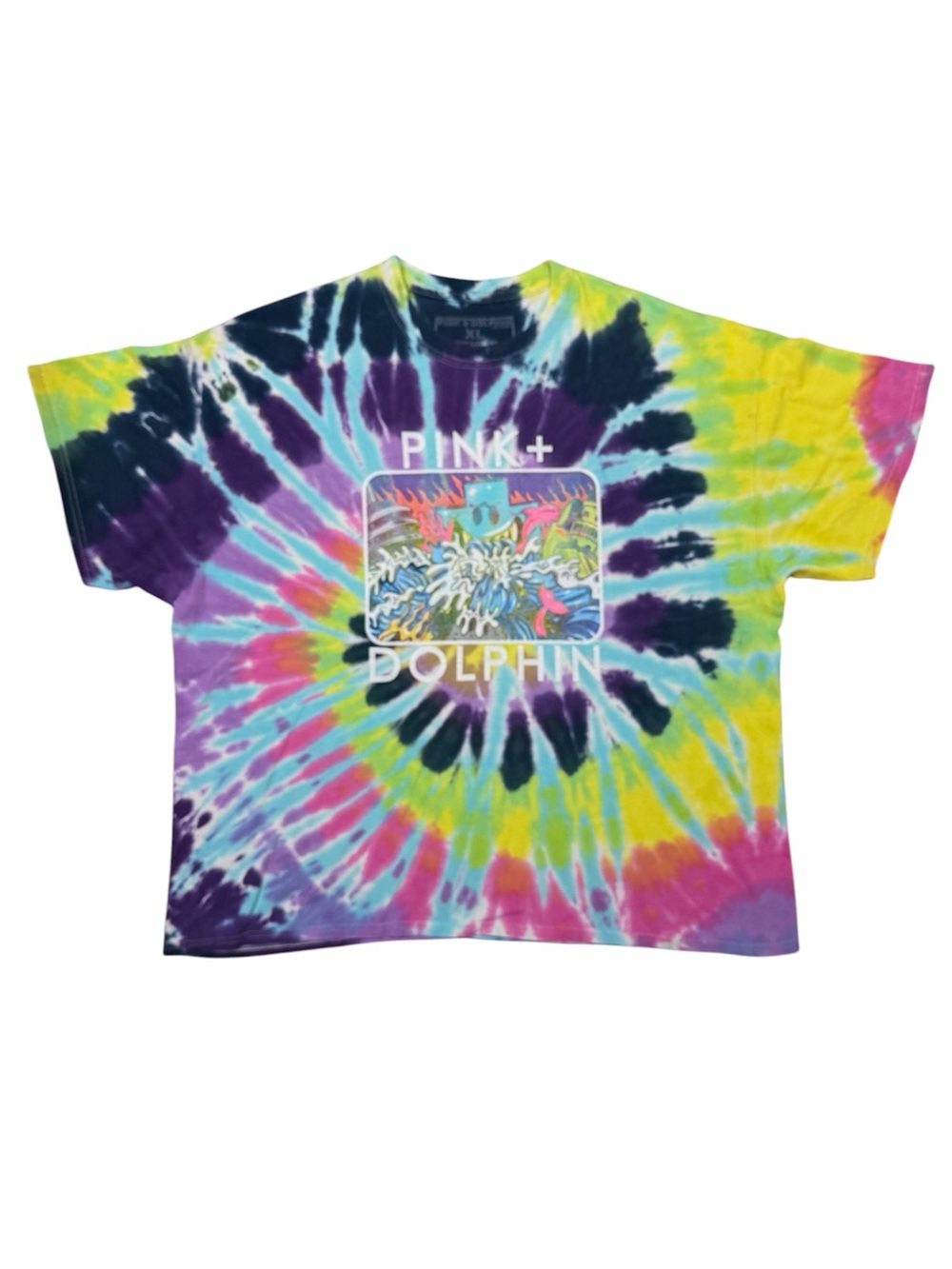 Pink Dolphin Multicolor Tie-Dye Graphic Holiday Portrait Tee Unisex XL